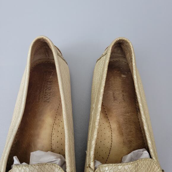Lauren Ralph Lauren Loafers 10 Caliana Leather Gold Snake Embossed Driving - Picture 7 of 16